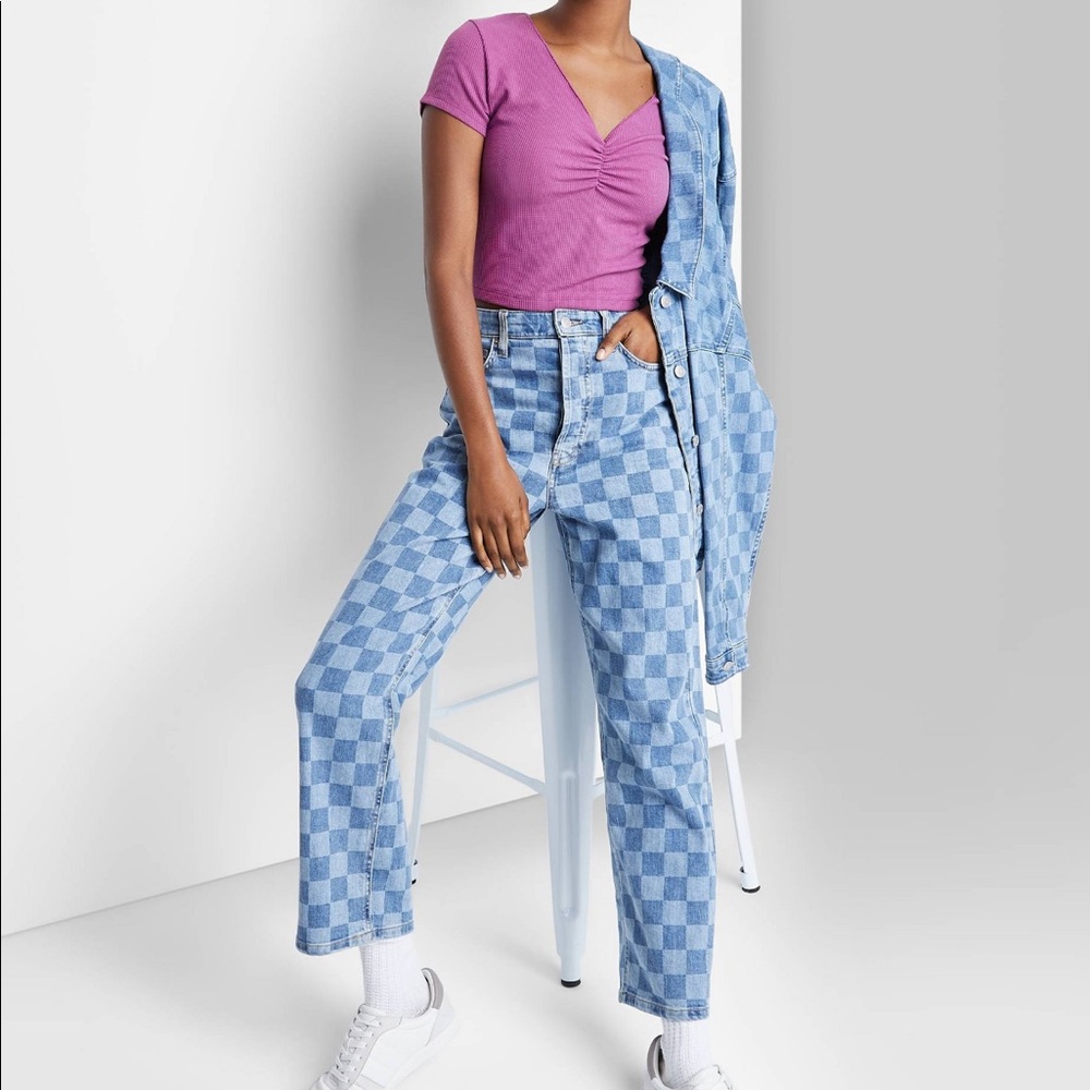 Checkered Denim Jeans wild fable